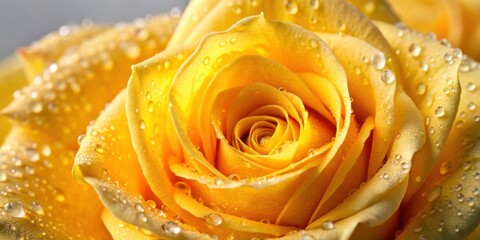 Yellow rose covered in sparkling water droplets, bright, vibrant, nature, floral, petals, close-up, beauty, freshness, garden, dew