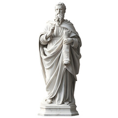Obraz premium Marble Sculpture of a Renaissance-Era Saint on White Background