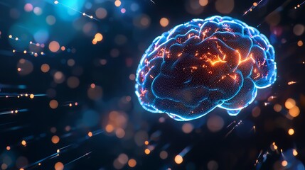 Fototapeta premium A vibrant, illuminated brain illustration representing creativity, thought, and mental power in a modern digital style.