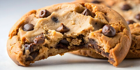 Close-up of chocolate chip cookie being eaten, chocolate chip, cookie, dessert, snack, indulgence, delicious, sweet, treat, bite