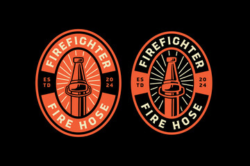 Fototapeta premium fire hose nozzle, firefighter hose, spray watering gun retro vintage badge logo vector design collection set for firefighter, rescuer worker, adventure and survivor