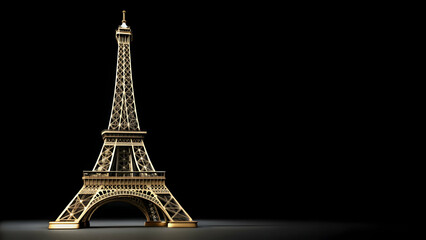 Beautiful Eiffel Tower isolated on black background, Paris, France, landmark, iconic, architecture, steel, structure