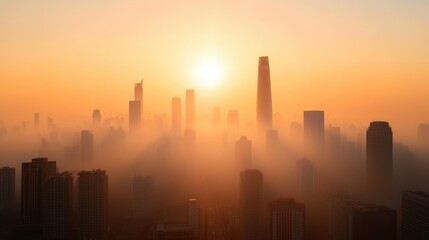 Fototapeta premium smog-filled sky with only the silhouette of a city visible