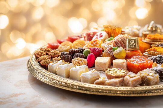 An elaborate thali with sweets and snacks for Diwali