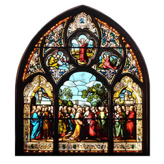 Fototapeta premium Close-Up of Ornate Renaissance Stained Glass Window Depicting Biblical Scenes