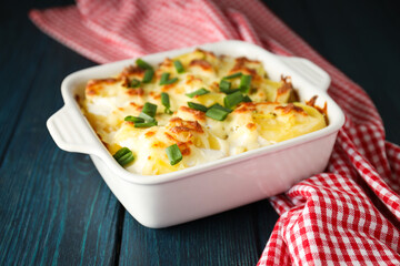 Concept of tasty and delicious homemade food - potato casserole