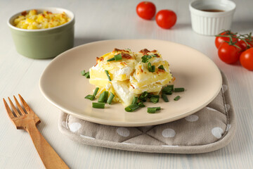 Concept of tasty and delicious homemade food - potato casserole