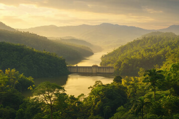 Obraz premium morning on the hydroelectric dam