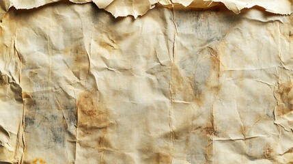 Wrinkled and stained paper texture with folds, creases, and spots.