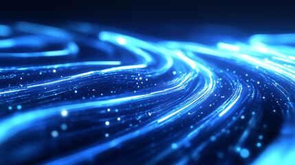 High-tech digital illustration, Abstract representation of internet data flows, neon-colored streams, Dark background with glowing effects, Futuristic mood, 3D data patterns and network connections 