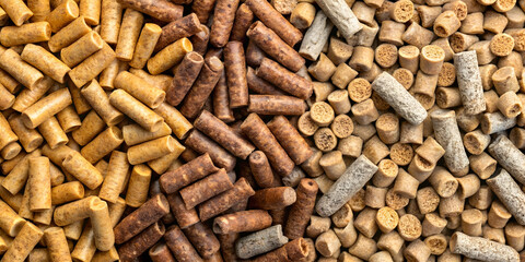 Close up of animal food pellets in various shapes and sizes , Close up, animal food, pellets, texture, small, colorful, organic