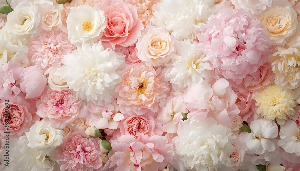 Canvas Prints Soft, blooming peonies and roses in pastel shades, adding a delicate and feminine touch