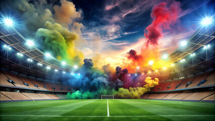 Soccer stadium background with colorful smoke , sports, stadium, soccer, football, game, match, event, fans