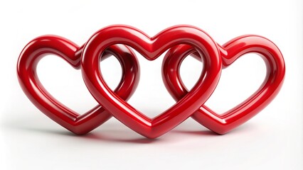 Trio of red hearts intertwined, symbolizing love, connection, and luck.