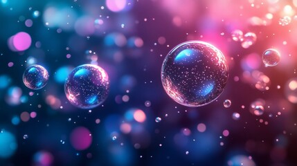 Two Shiny Spheres Floating in a Blue and Pink Bokeh Background
