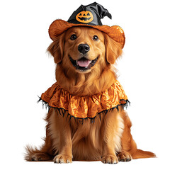 Golden Retriever in Halloween Fancy Dress Transparent Background