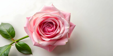 Photorealistic top view of a single pink rose, flower, pink, rose, bloom, blossom, petals, delicate, beauty, nature