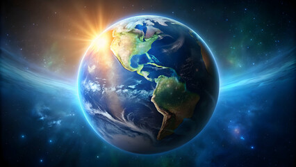 Planet Earth glowing in the darkness of space, Earth, planet, space, globe, world, universe, atmosphere, stars, galaxy