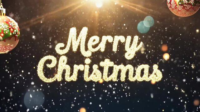 A festive graphic showcasing "Merry Christmas" in a sparkling cursive font against a dark, starry backdrop.