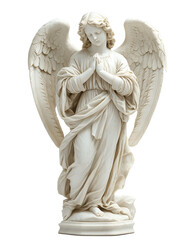 Obraz premium Detailed Renaissance Angel Sculpture with Flowing Gown and Wings on Clean White Background