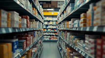 Fototapeta premium Aisle of Products on Shelves in a Store