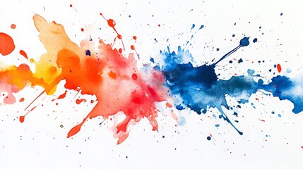 Abstract watercolor art with scattered splashes and drops, set against a white background.