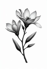 Obraz premium Intricate Magnolia Engraving: Botanical Art, Black and White Floral, Isolated Element