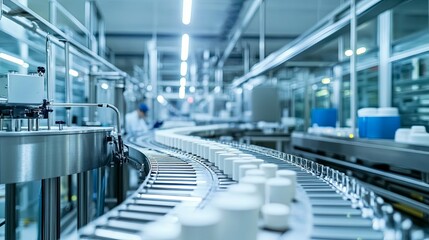 Automated Conveyor Belt System in a Factory for Product Packaging and Processing