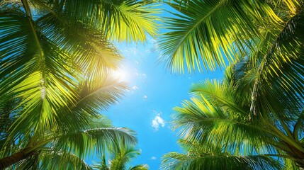 Fototapeta premium Palm Trees Framing a Sunny Blue Sky