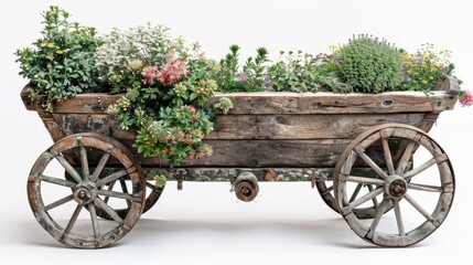 Fototapeta premium rustic wooden wheelbarrow planter