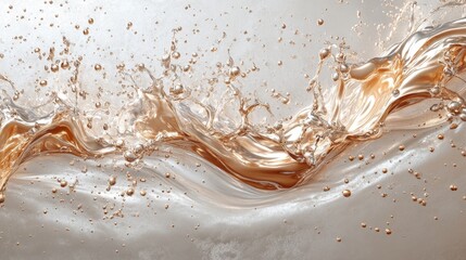 Abstract Gold Liquid with Bubbles on Grey Background