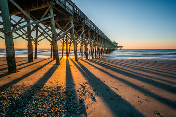 Naklejka premium Folly beach pier at Charleston during sunrise