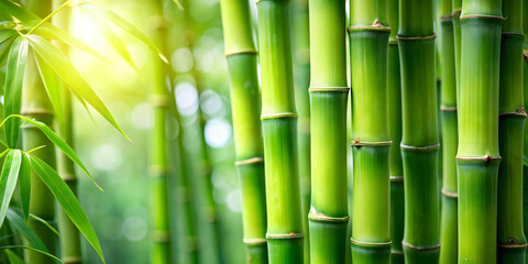Fototapeta premium Close up of green bamboo plant in a natural setting, bamboo, Bambusa vulgaris, close up, green, plant, nature, natural