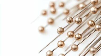 Obraz premium Close-up of Golden-Headed Pins on a White Background