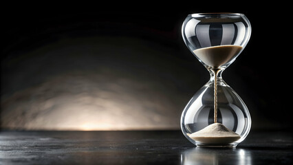 Hourglass balancing on black surface, hourglass, time, sand timer, black background, clock, countdown, concept
