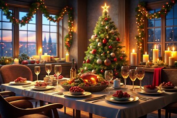 christmas table setting with candles