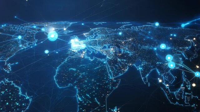 Global Digital Network Animation with Data Nodes and Connections