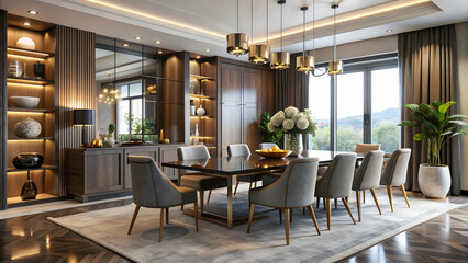 A stylish dining area with elegant decor and modern furniture, stylish, dining, area, elegant, decor, modern