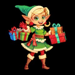 Cheerful elf holding gifts during the holiday season