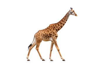 Naklejka premium A full-body shot of a giraffe standing tall, highlighting its long legs and neck isolated on white background