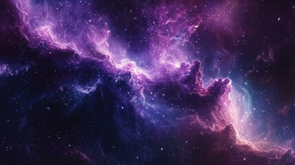 Naklejka premium A cosmic nebula with swirling purple and blue clouds amidst a starry sky