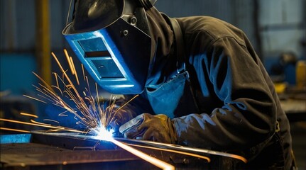 Welding work at a metalworking plant A helmet