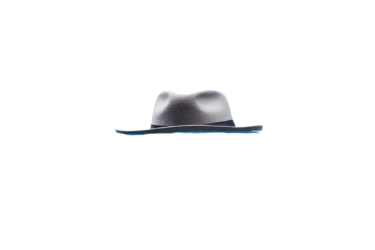 A fedora hat floating upside down in a calm pool surrounded by ripples isolated on white background - Powered by Adobe