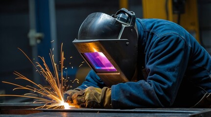Welding work at a metalworking plant A helmet