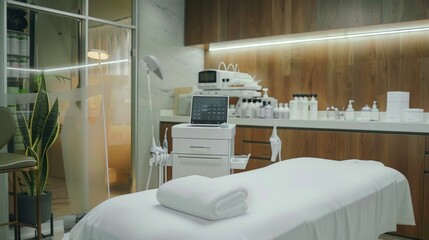 Peaceful Massage Table in Calming Spa Like Interior with Minimalist Design and Natural Accents