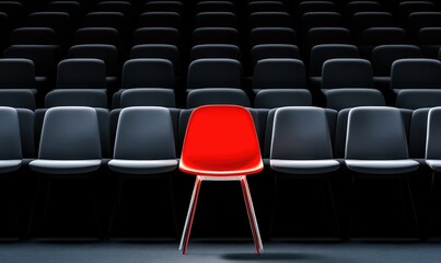 Obraz premium Illuminated Solitude: A Lone Chair Amidst the Darkness, Symbolizing Individuality and Reflection