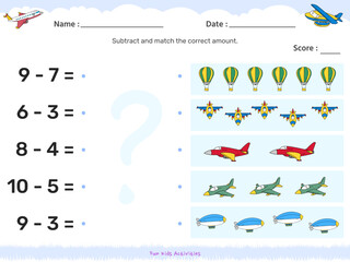 Fun matching game summation air theme for kids 9