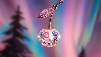 Cherry crystal, northern lights background.