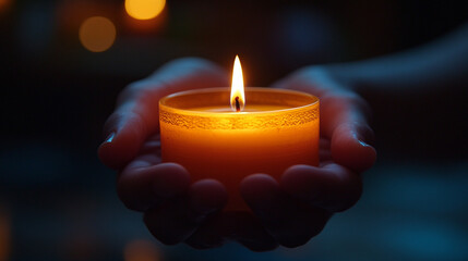 Quiet Yom Kippur Reflection with a Lit Yahrzeit Candle