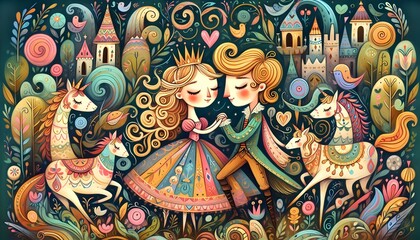 Naklejka premium Reinos Encantados: Amor Real en Fantasía